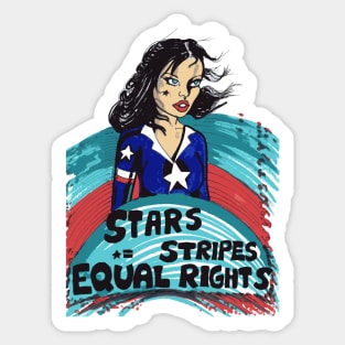 Stars Stripes And Equal Rights, patriotic superhero woman Sticker